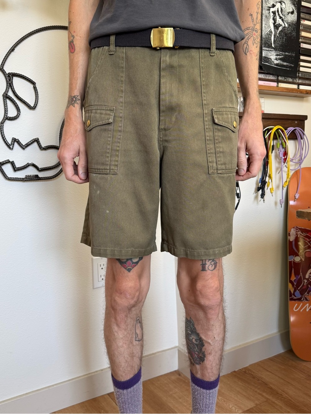 Vintage 80s Boy Scouts Olive Green Cargo Utility Shorts ~ Size 34